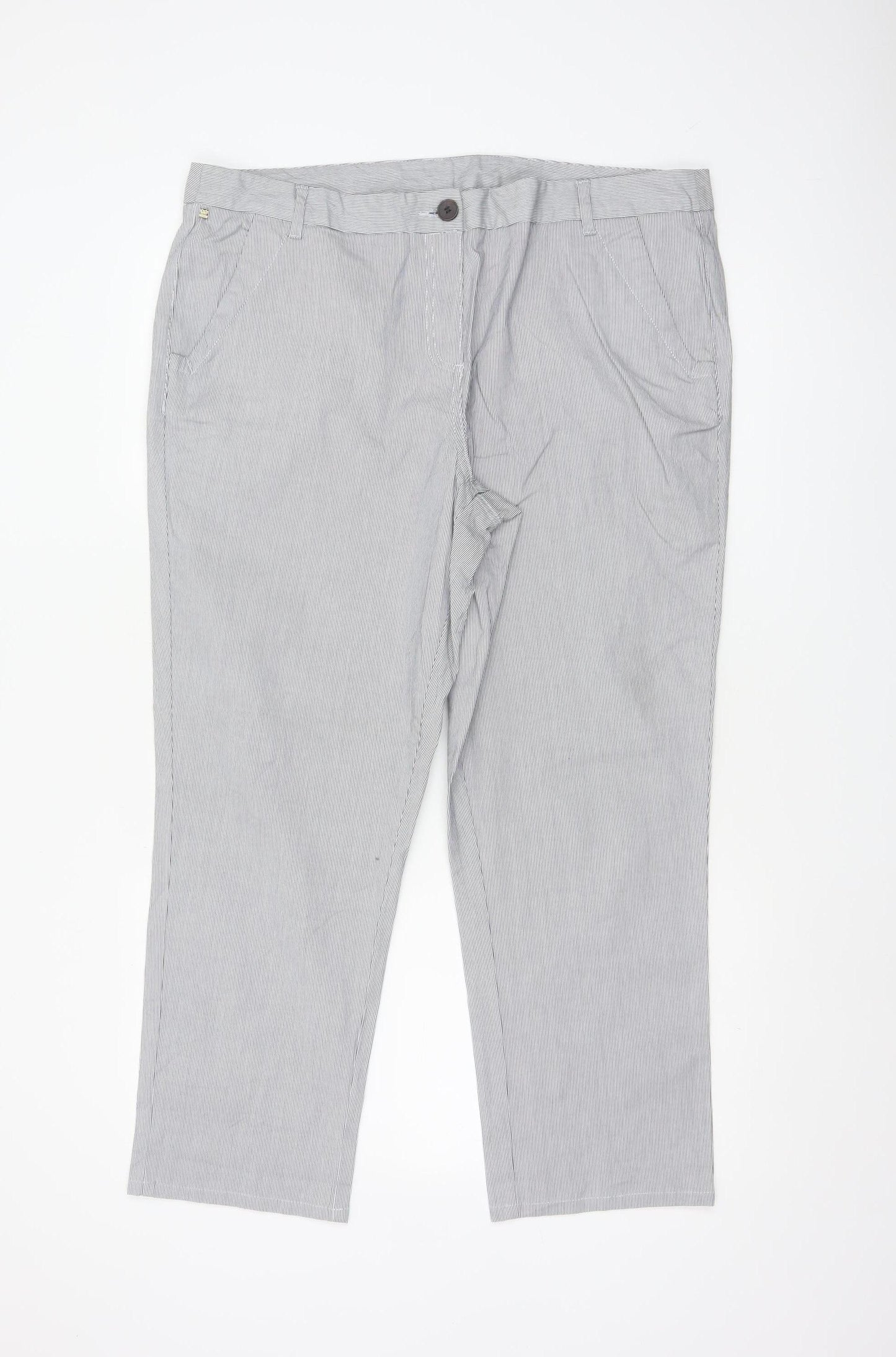 Maine New England Women’s Grey Stripe Chino Trousers UK 16 Tapered