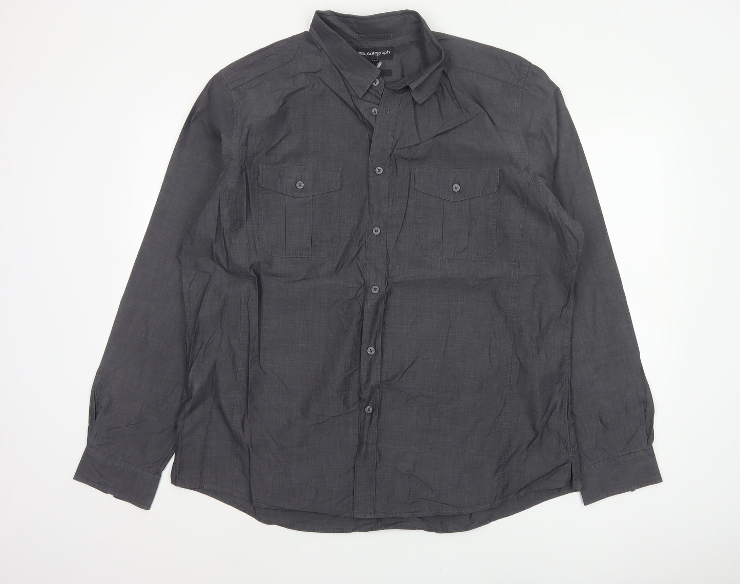 Marks and Spencer Men’s Grey 2XL Slim Fit Cotton Utility Shirt