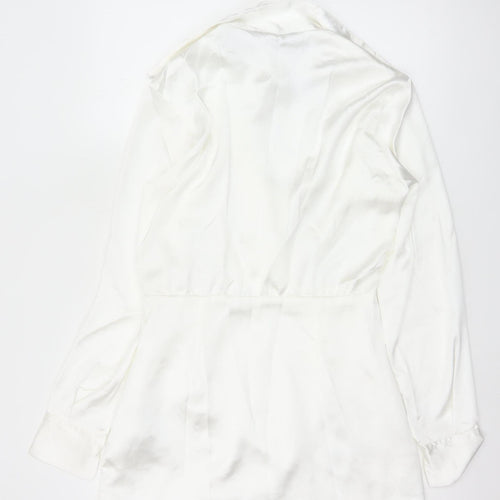 Zara Women White S Wrap Dress Collared Long Sleeve