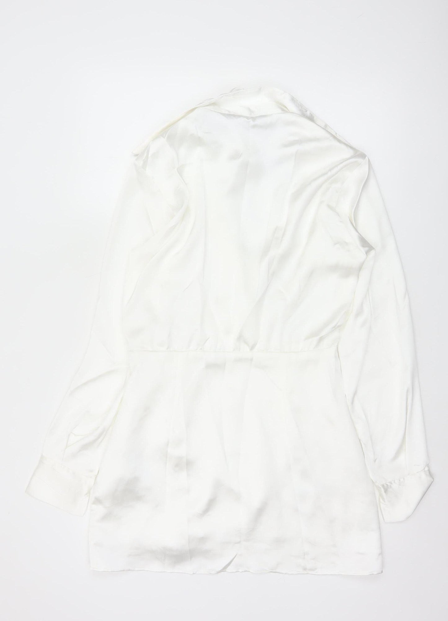 Zara Women White S Wrap Dress Collared Long Sleeve