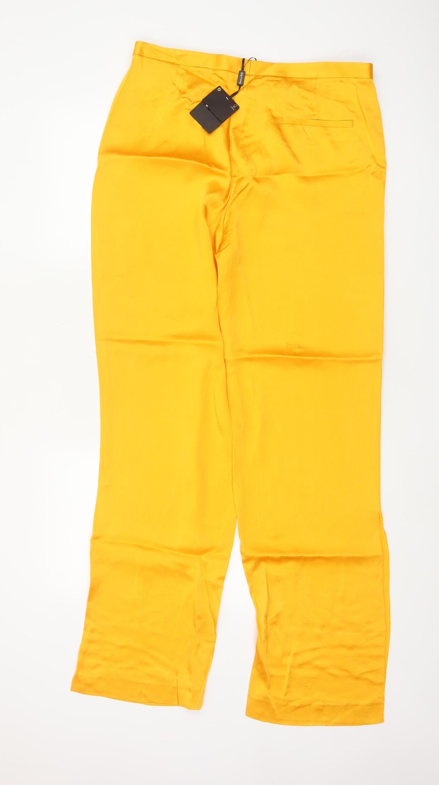 Massimo Dutti Women Yellow UK 12 Wide-Leg Tailored Dress Trousers