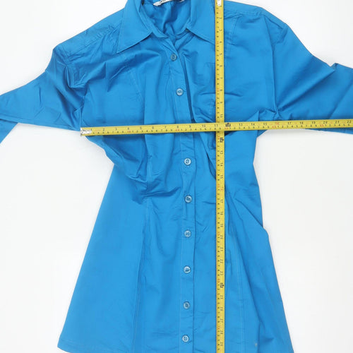 Zara Women Blue M Shirt Dress Collared Button Front Flared Cuff NWT