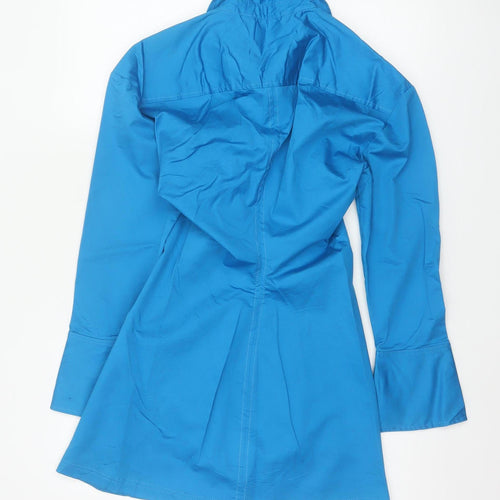 Zara Women Blue M Shirt Dress Collared Button Front Flared Cuff NWT