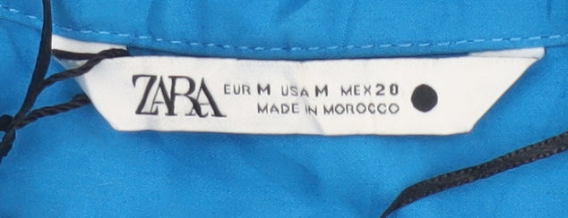 Zara Women Blue M Shirt Dress Collared Button Front Flared Cuff NWT