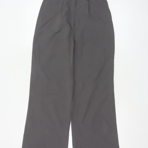 PrettyLittleThing Women Grey UK 4 Wide-Leg High Rise Smart Trousers