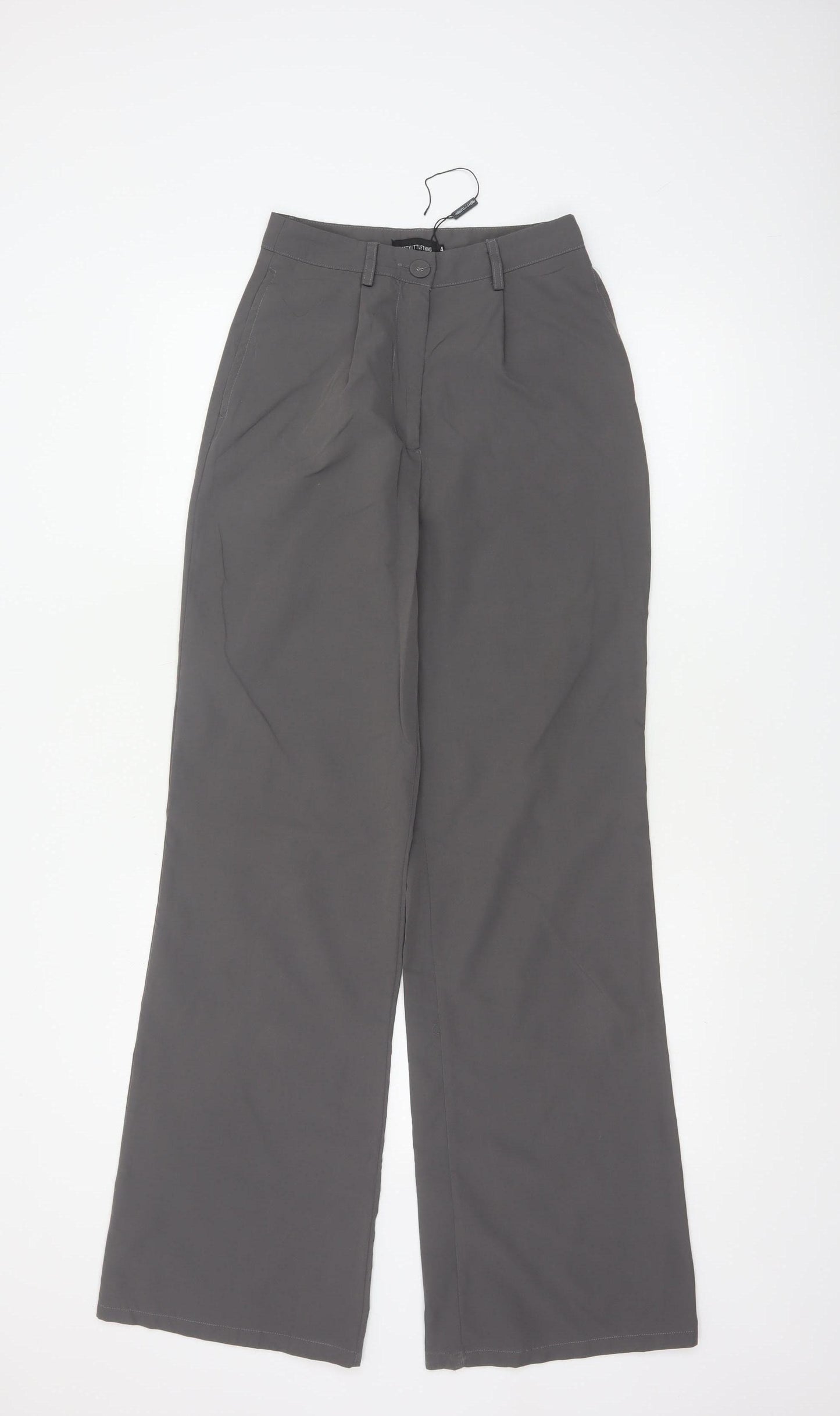 PrettyLittleThing Women Grey UK 4 Wide-Leg High Rise Smart Trousers