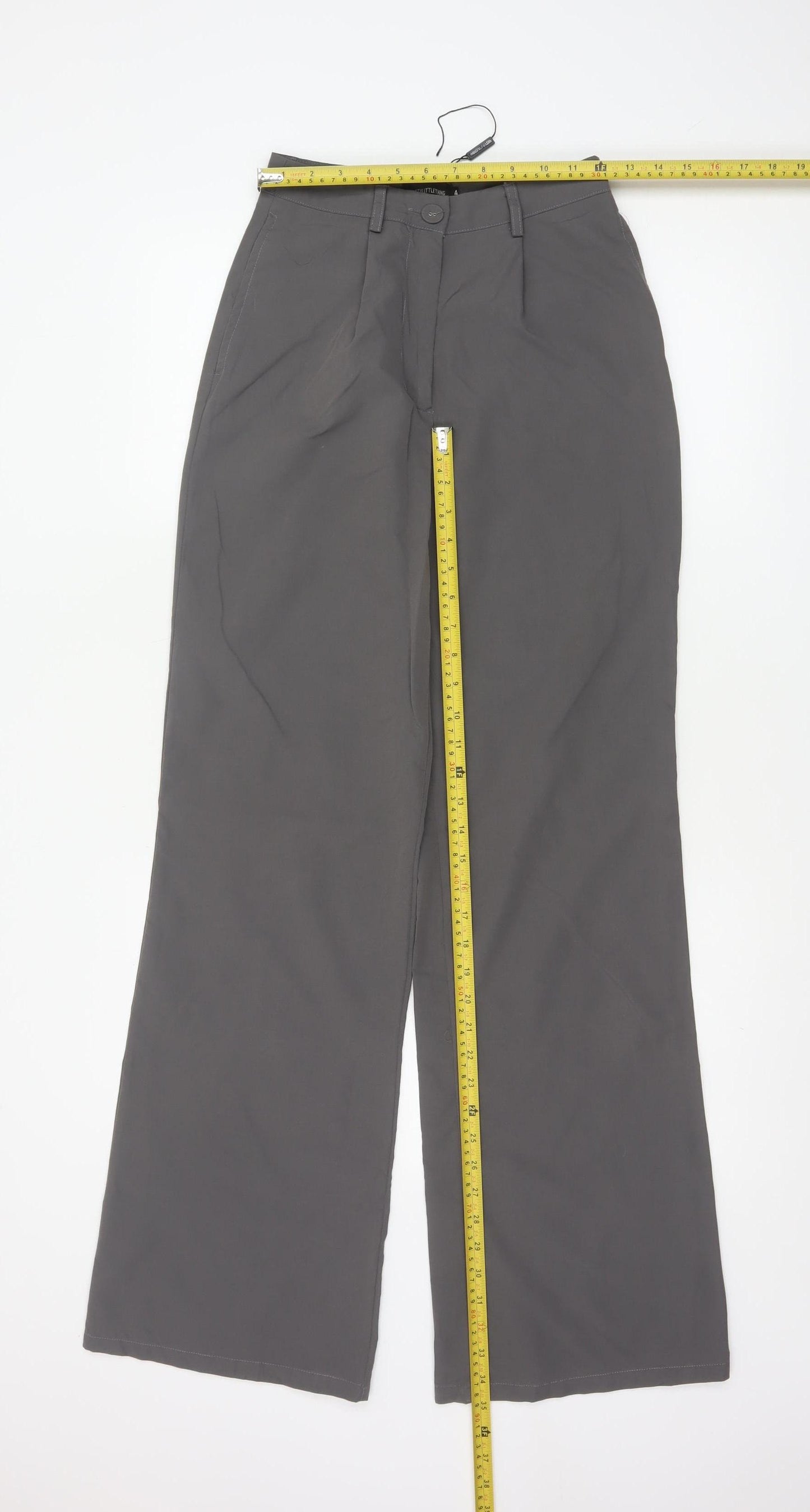 PrettyLittleThing Women Grey UK 4 Wide-Leg High Rise Smart Trousers