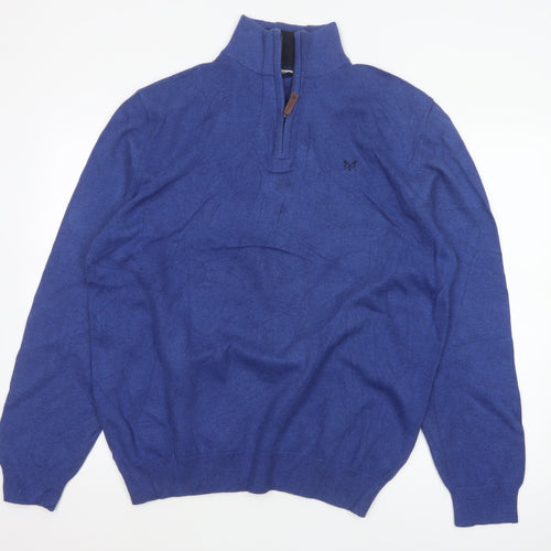 Crew Clothing Company Men Blue 2XL 1/2 Zip Cotton Cashmere Jumper
