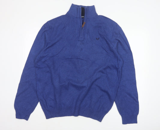Crew Clothing Company Men Blue 2XL 1/2 Zip Cotton Cashmere Jumper