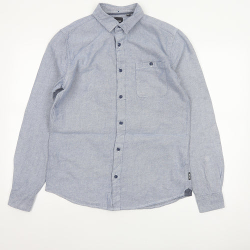 Only & Sons Mens Blue Striped Slim Fit Cotton Long Sleeve Shirt M
