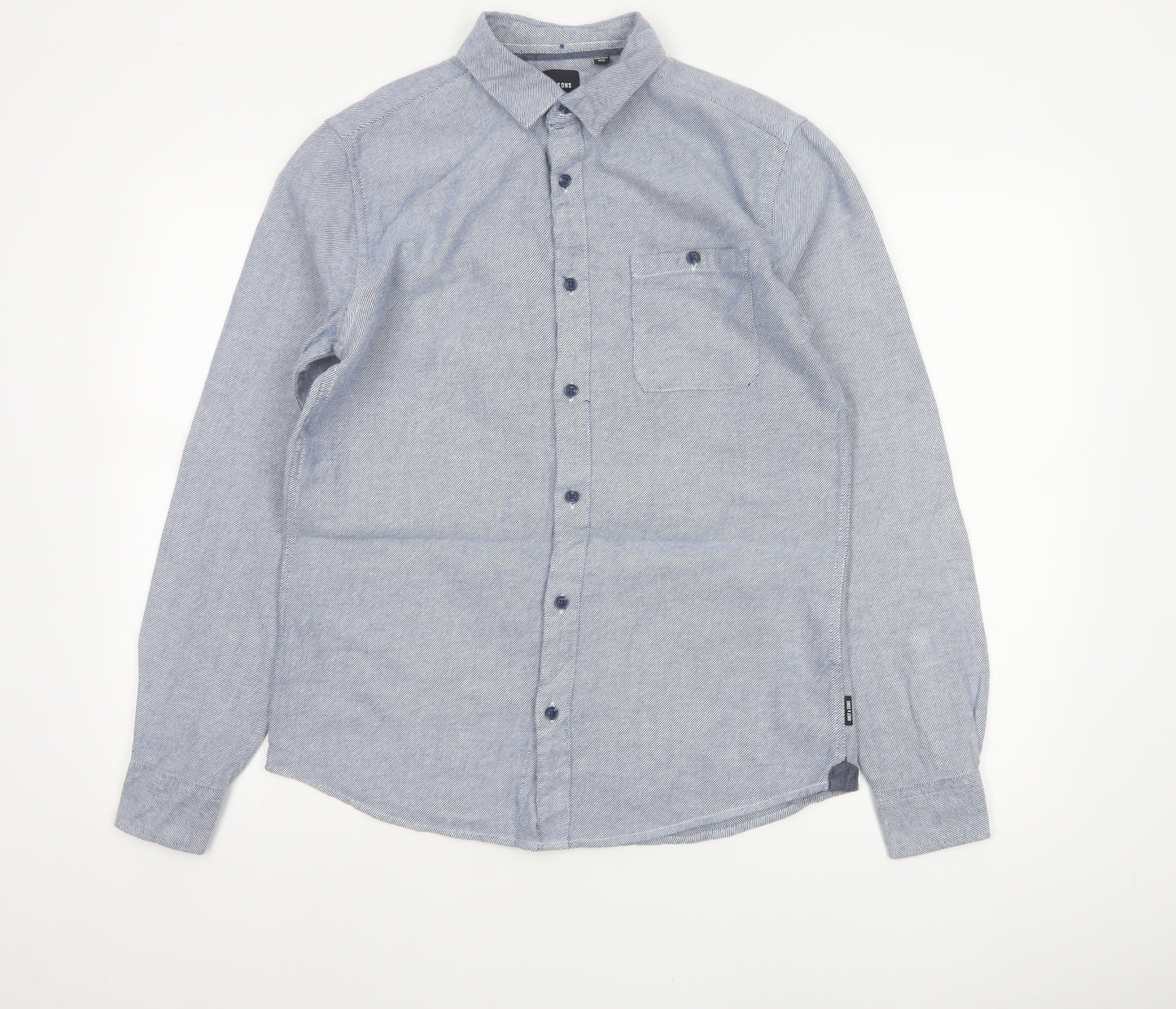 Only & Sons Mens Blue Striped Slim Fit Cotton Long Sleeve Shirt M