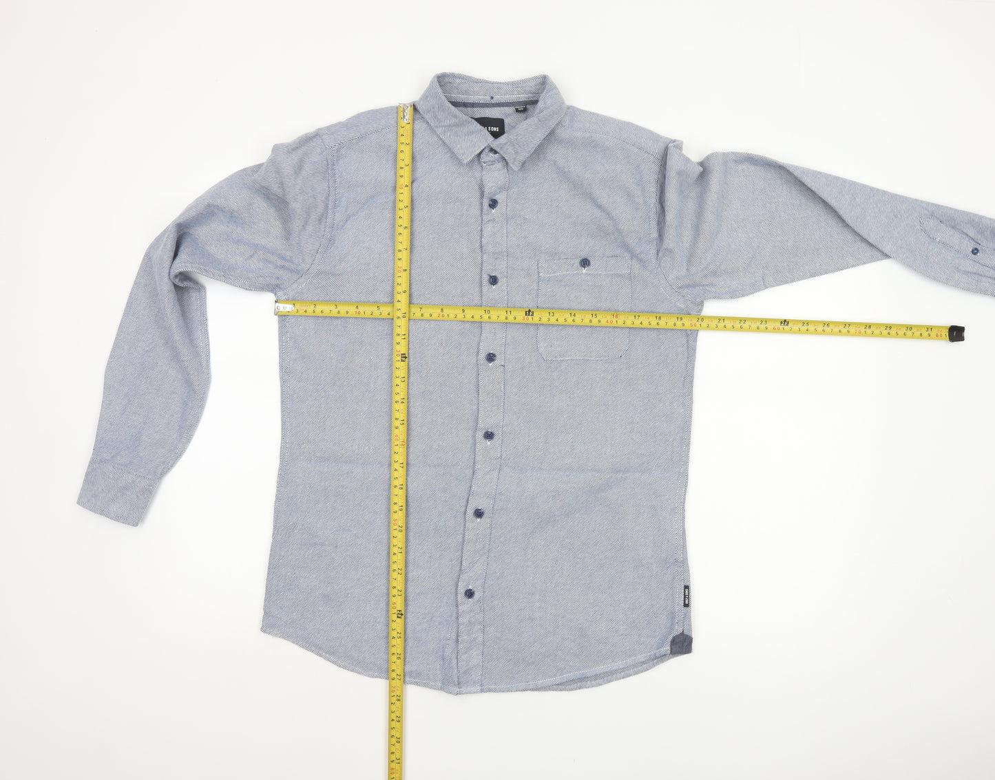 Only & Sons Mens Blue Striped Slim Fit Cotton Long Sleeve Shirt M