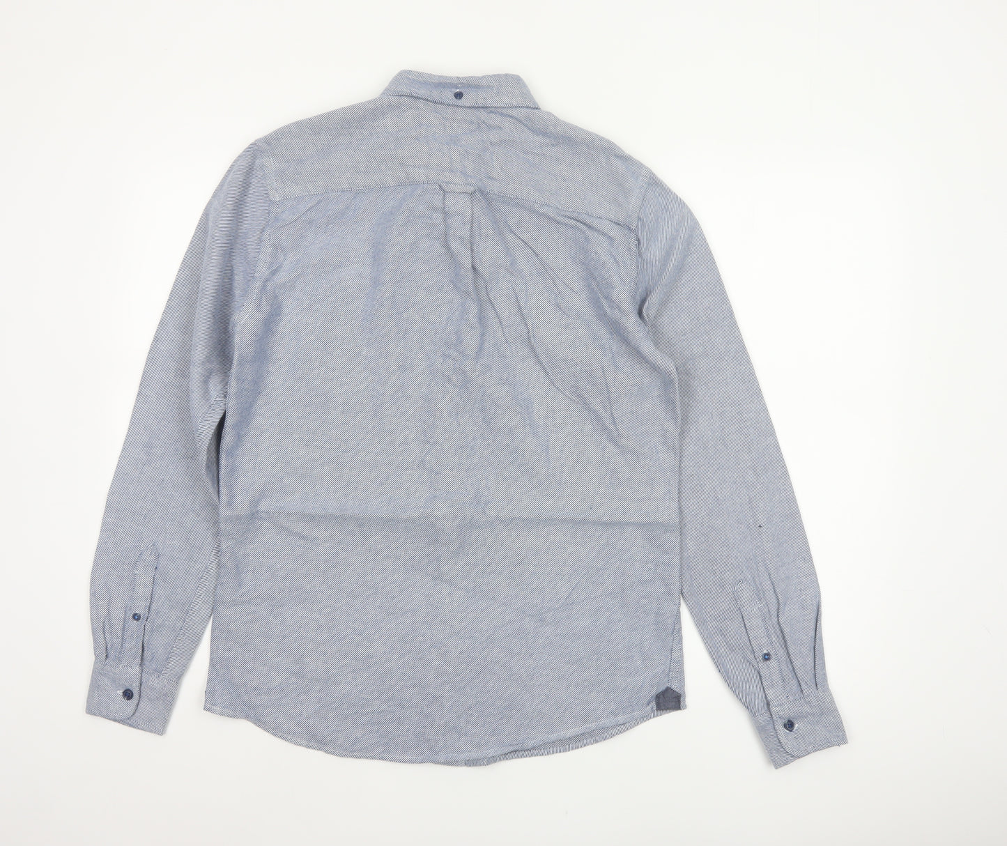 Only & Sons Mens Blue Striped Slim Fit Cotton Long Sleeve Shirt M