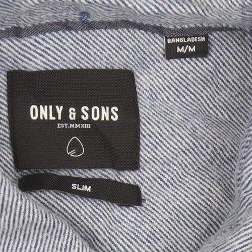 Only & Sons Mens Blue Striped Slim Fit Cotton Long Sleeve Shirt M