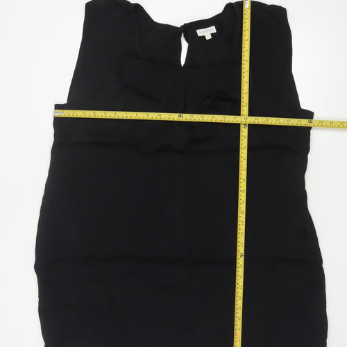 Monsoon Women Black XL Sheath Ruffle Keyhole Knee Length Dress