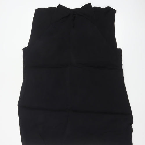 Monsoon Women Black XL Sheath Ruffle Keyhole Knee Length Dress