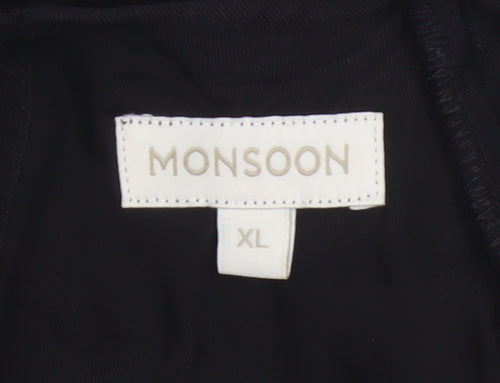 Monsoon Women Black XL Sheath Ruffle Keyhole Knee Length Dress