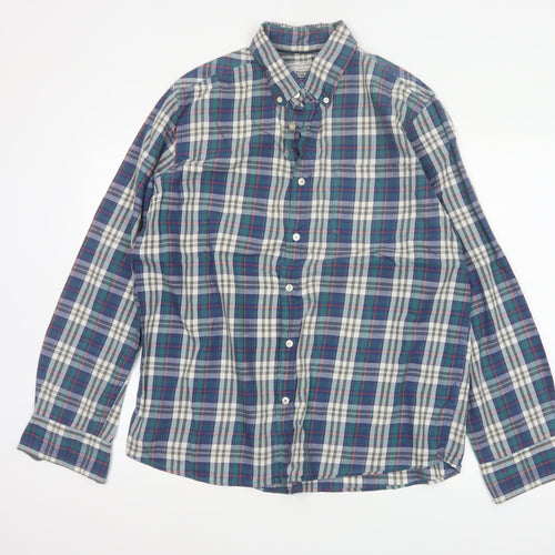 John Lewis Men’s Multicoloured Plaid Cotton Twill Shirt L Button-Down