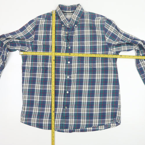 John Lewis Men’s Multicoloured Plaid Cotton Twill Shirt L Button-Down