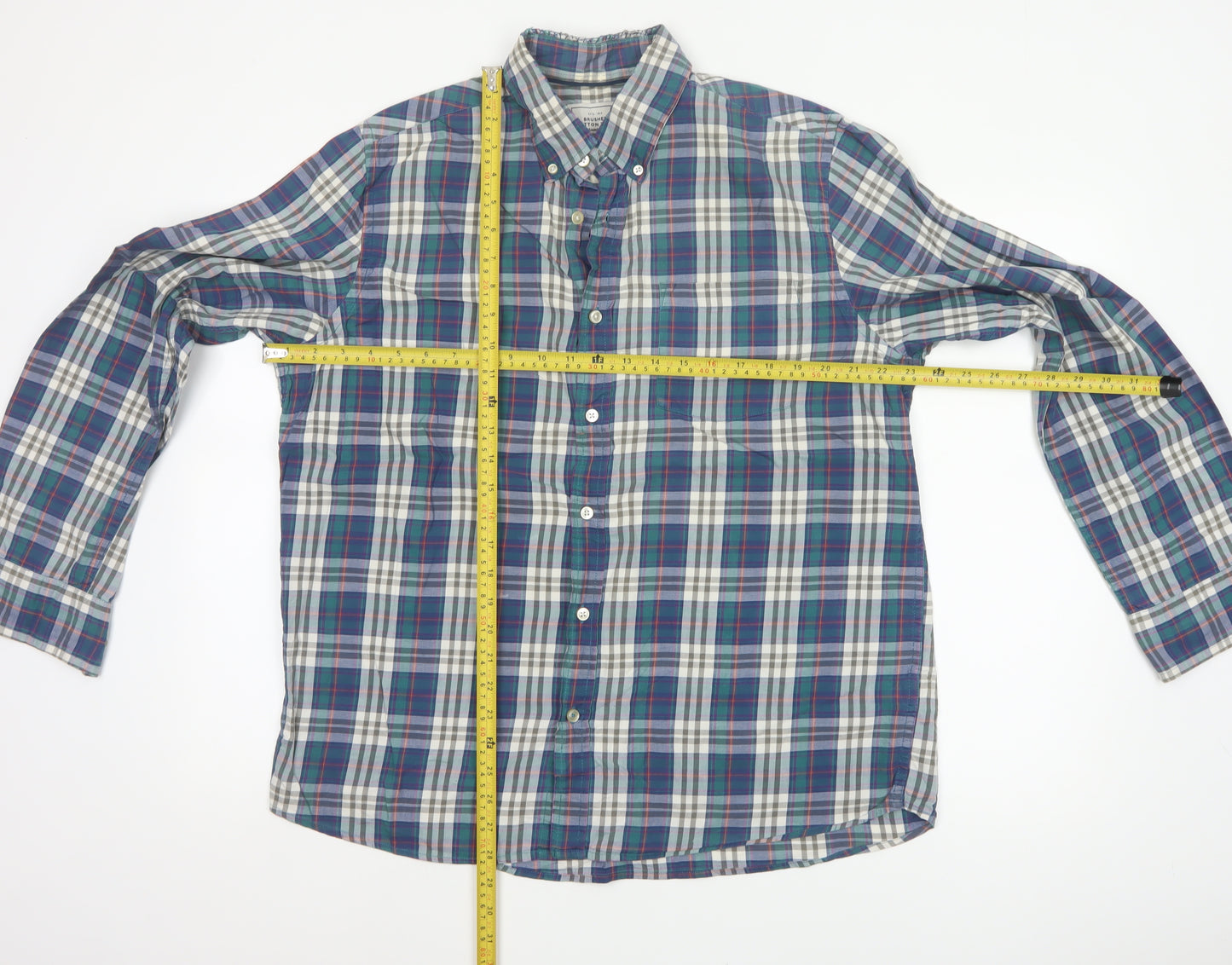 John Lewis Men’s Multicoloured Plaid Cotton Twill Shirt L Button-Down