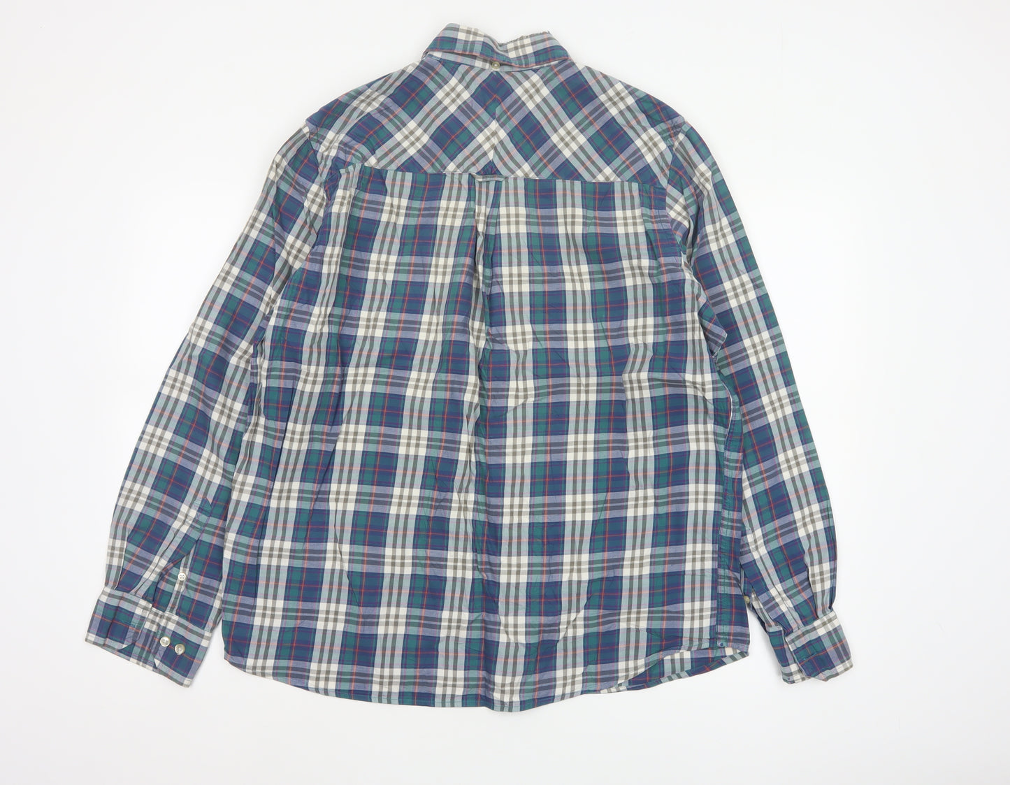 John Lewis Men’s Multicoloured Plaid Cotton Twill Shirt L Button-Down