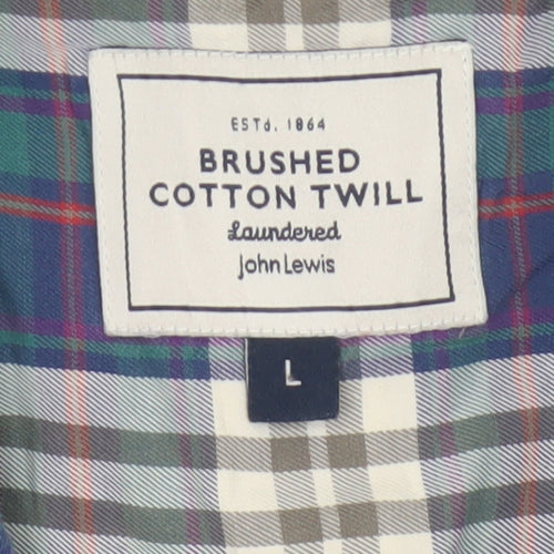 John Lewis Men’s Multicoloured Plaid Cotton Twill Shirt L Button-Down