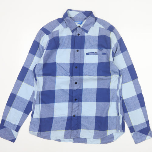 Adidas Men’s Blue Check Cotton Long Sleeve Button-Up Shirt M Vintage