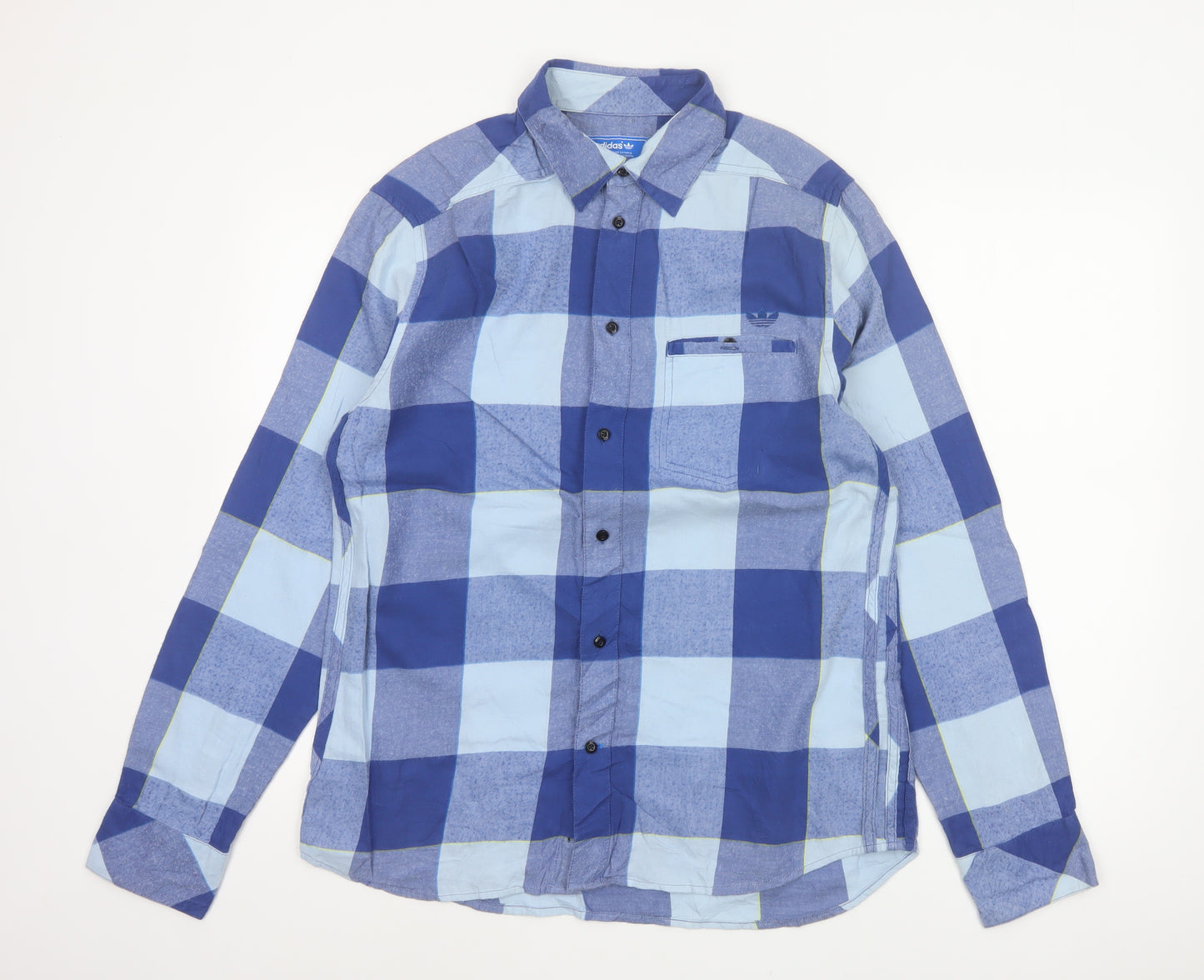 Adidas Men’s Blue Check Cotton Long Sleeve Button-Up Shirt M Vintage