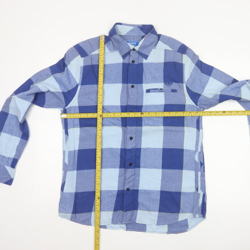 Adidas Men’s Blue Check Cotton Long Sleeve Button-Up Shirt M Vintage