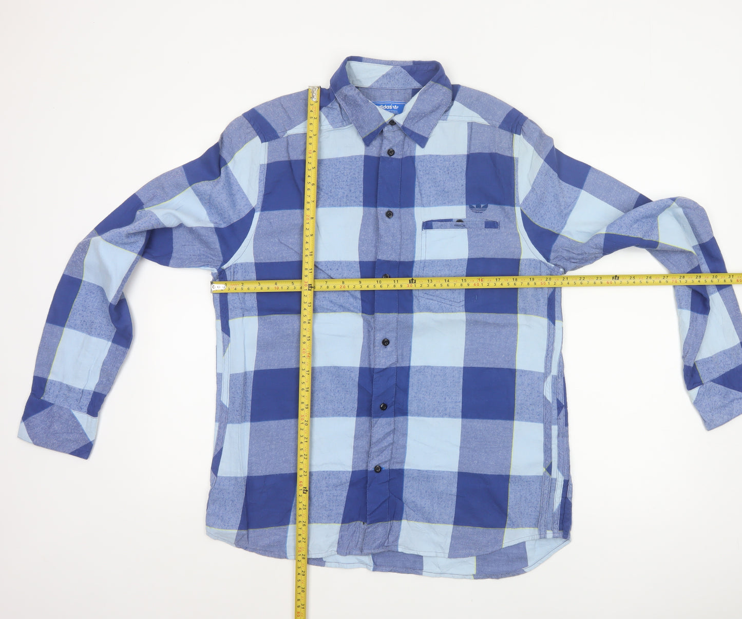 Adidas Men’s Blue Check Cotton Long Sleeve Button-Up Shirt M Vintage