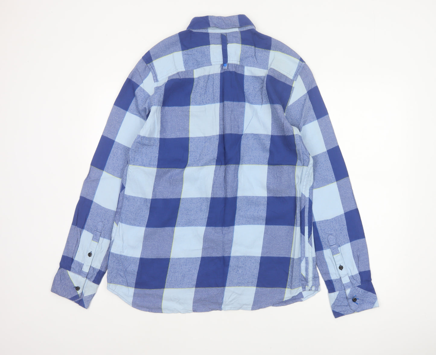 Adidas Men’s Blue Check Cotton Long Sleeve Button-Up Shirt M Vintage