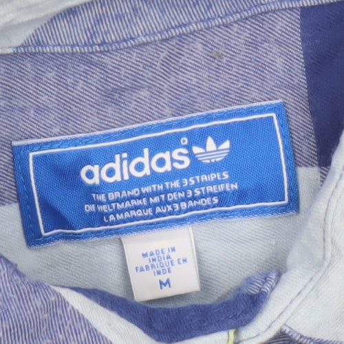 Adidas Men’s Blue Check Cotton Long Sleeve Button-Up Shirt M Vintage