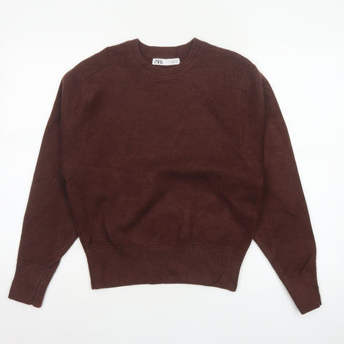 Zara Women Brown S Crew Neck Knit Pullover Jumper Long Sleeve