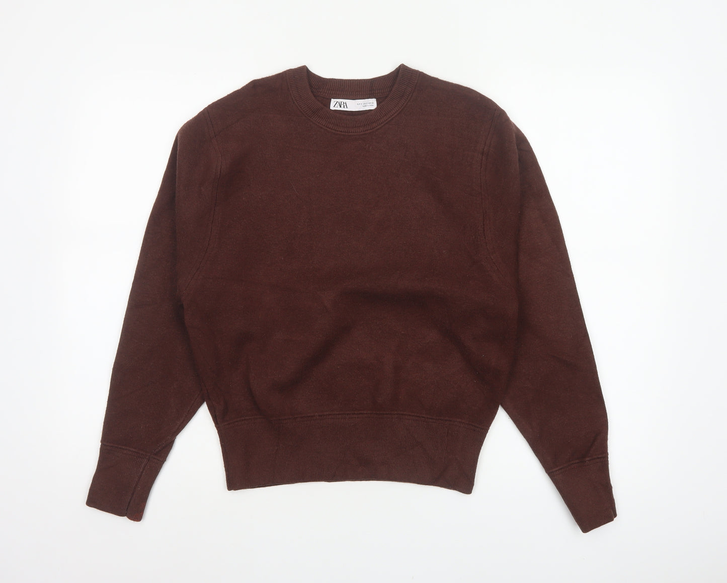 Zara Women Brown S Crew Neck Knit Pullover Jumper Long Sleeve