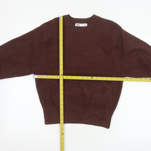 Zara Women Brown S Crew Neck Knit Pullover Jumper Long Sleeve