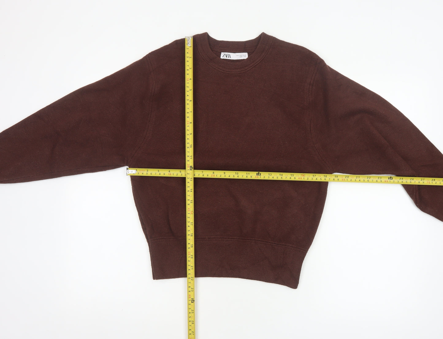 Zara Women Brown S Crew Neck Knit Pullover Jumper Long Sleeve