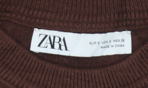 Zara Women Brown S Crew Neck Knit Pullover Jumper Long Sleeve
