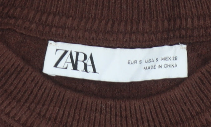 Zara Women Brown S Crew Neck Knit Pullover Jumper Long Sleeve