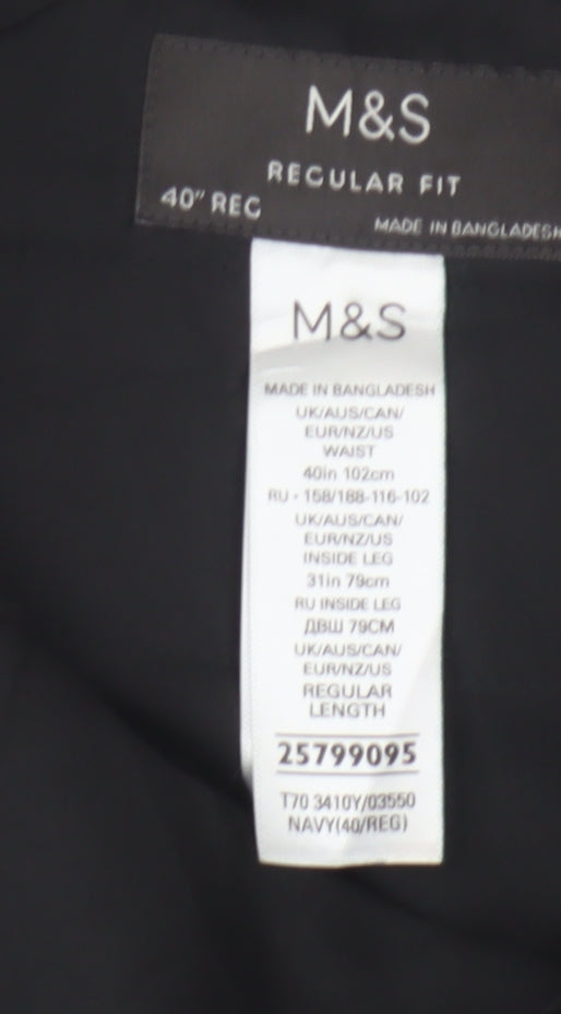 Marks & Spencer Men Blue 40in Regular Fit Straight Dress Trousers