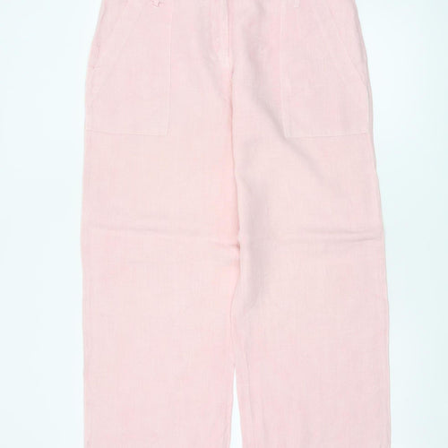 Hobbs Women's Pink UK 12 Linen Cropped Wide-Leg Trousers Pockets