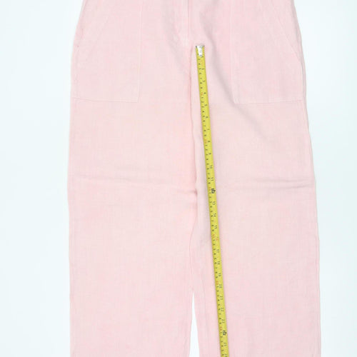 Hobbs Women's Pink UK 12 Linen Cropped Wide-Leg Trousers Pockets
