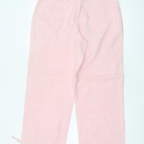 Hobbs Women's Pink UK 12 Linen Cropped Wide-Leg Trousers Pockets