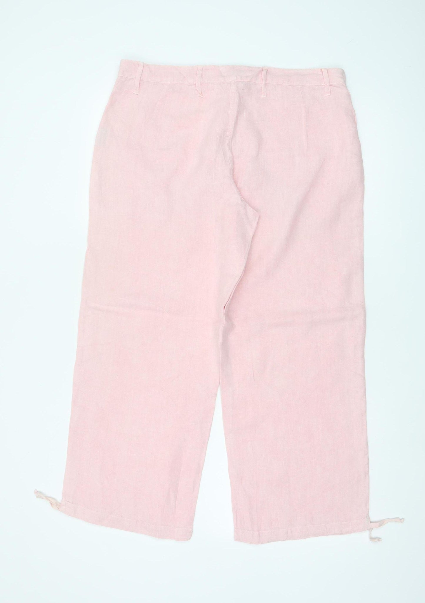 Hobbs Women's Pink UK 12 Linen Cropped Wide-Leg Trousers Pockets