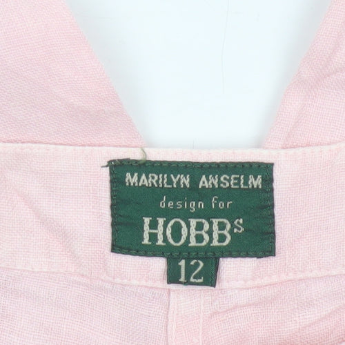Hobbs Women's Pink UK 12 Linen Cropped Wide-Leg Trousers Pockets