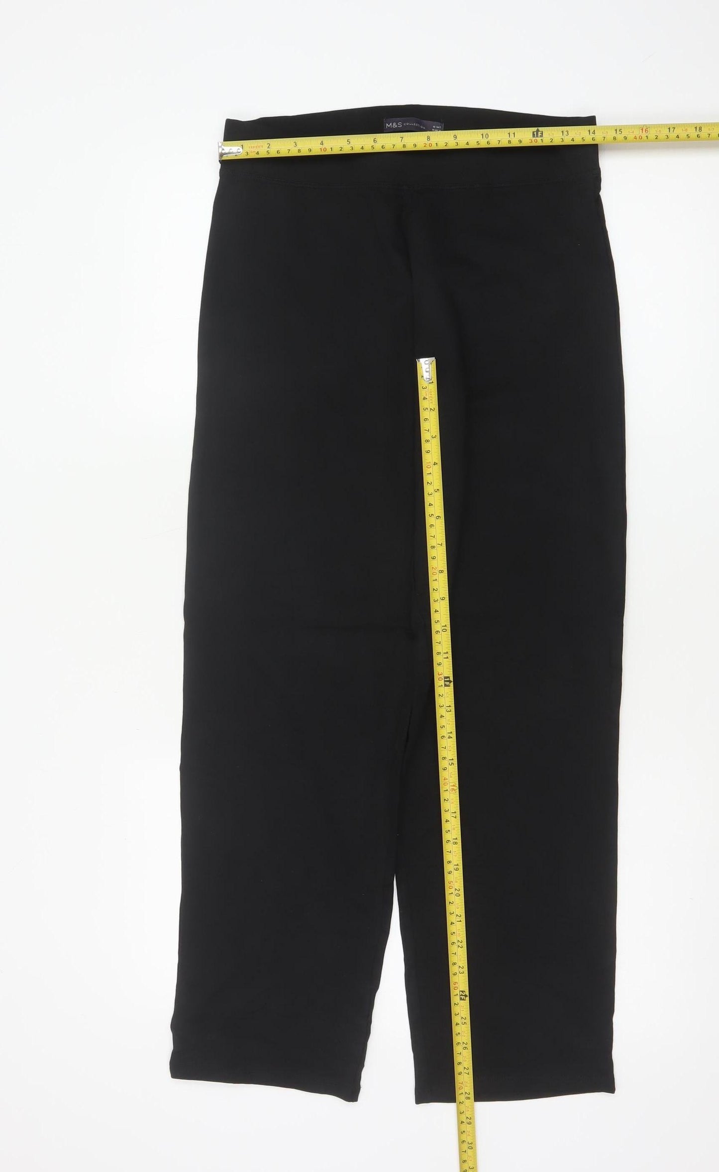 Marks & Spencer Women's Black UK 10 Short Straight Pull-On Trousers