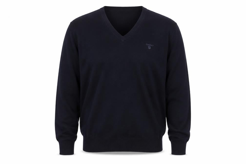 GANT Men’s Black XL Cotton V-Neck Logo Pullover Jumper