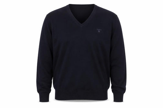 GANT Men’s Black XL Cotton V-Neck Logo Pullover Jumper
