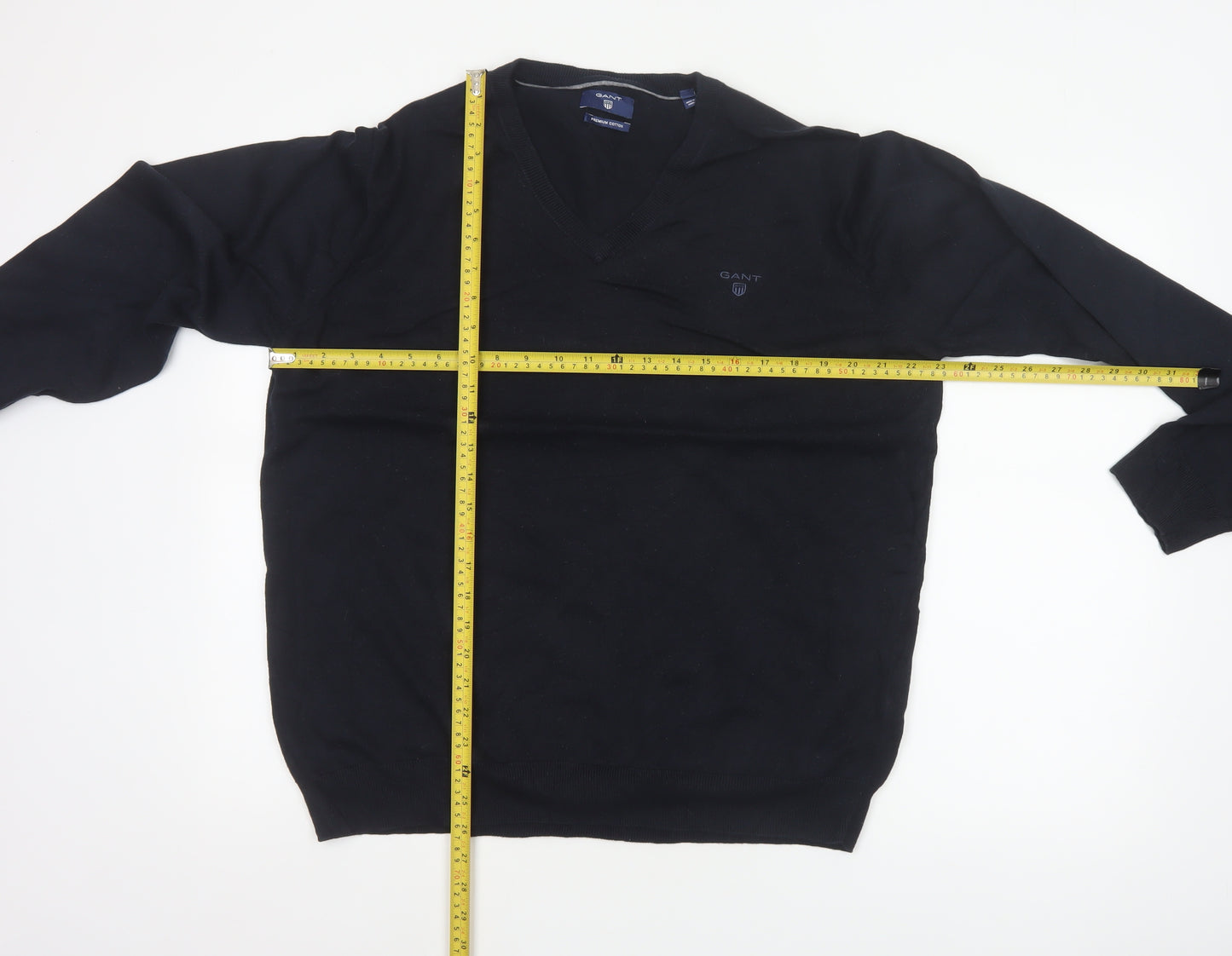 GANT Men’s Black XL Cotton V-Neck Logo Pullover Jumper