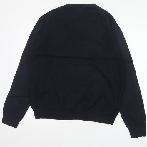 GANT Men’s Black XL Cotton V-Neck Logo Pullover Jumper