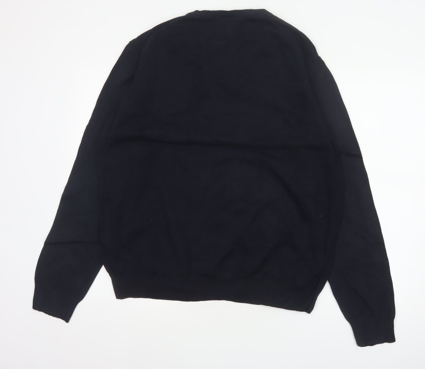 GANT Men’s Black XL Cotton V-Neck Logo Pullover Jumper